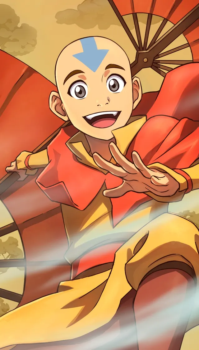 Official promotional portrait of Aang holding his airbender staff