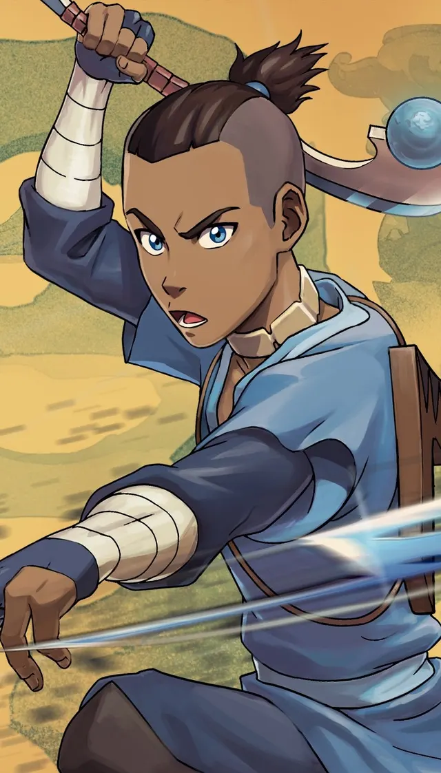 Official promotional portrait of Sokka with his weapons