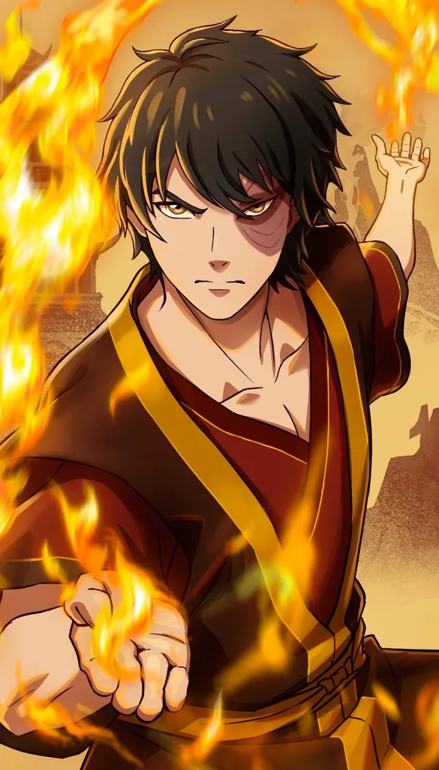 Official promotional portrait of Zuko firebending